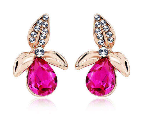 9K Rose Gold  AAA CZ & Crystal Stud Earring